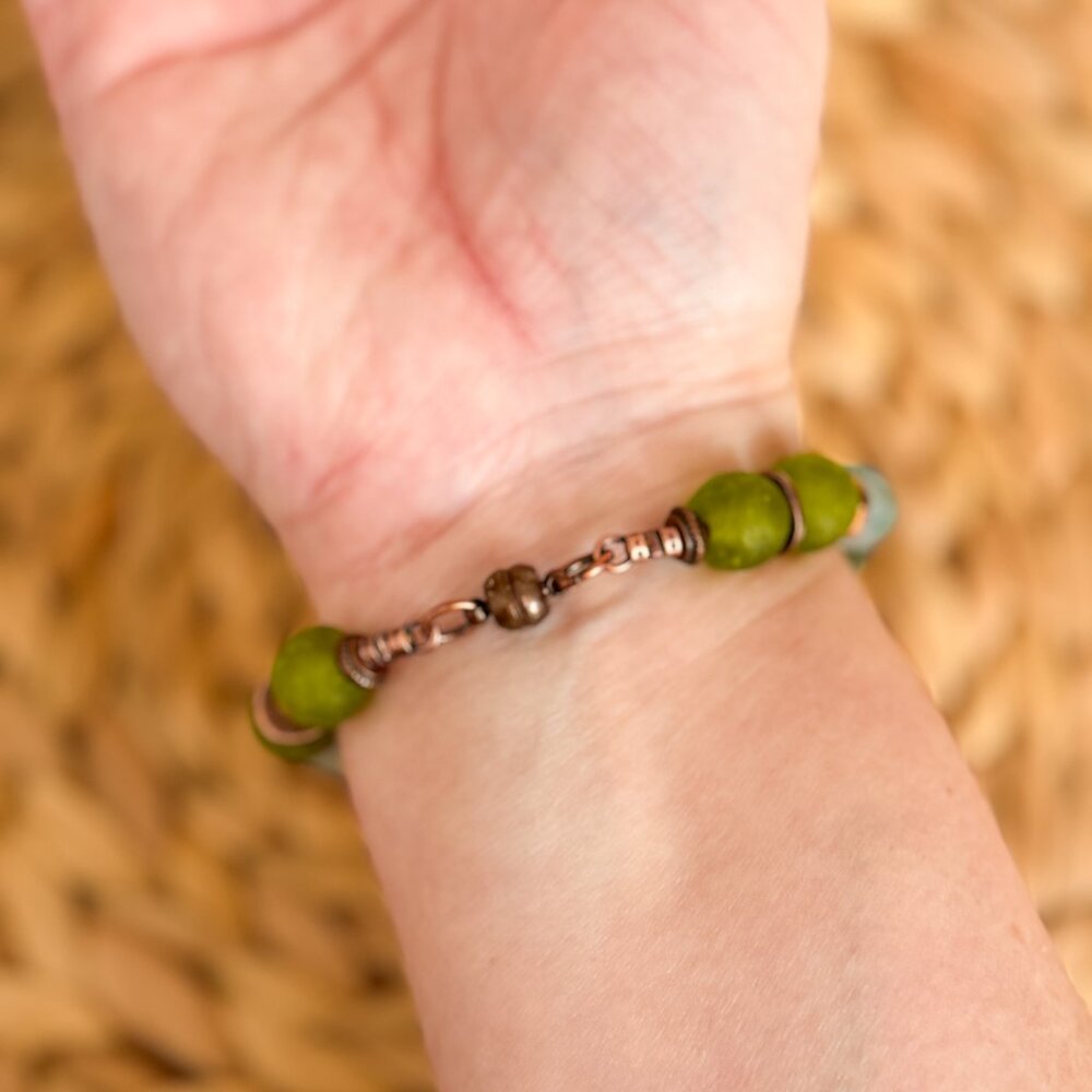 Handmade Ceramic Bracelet | Recycled Glass Beads - Picture 5 of 8